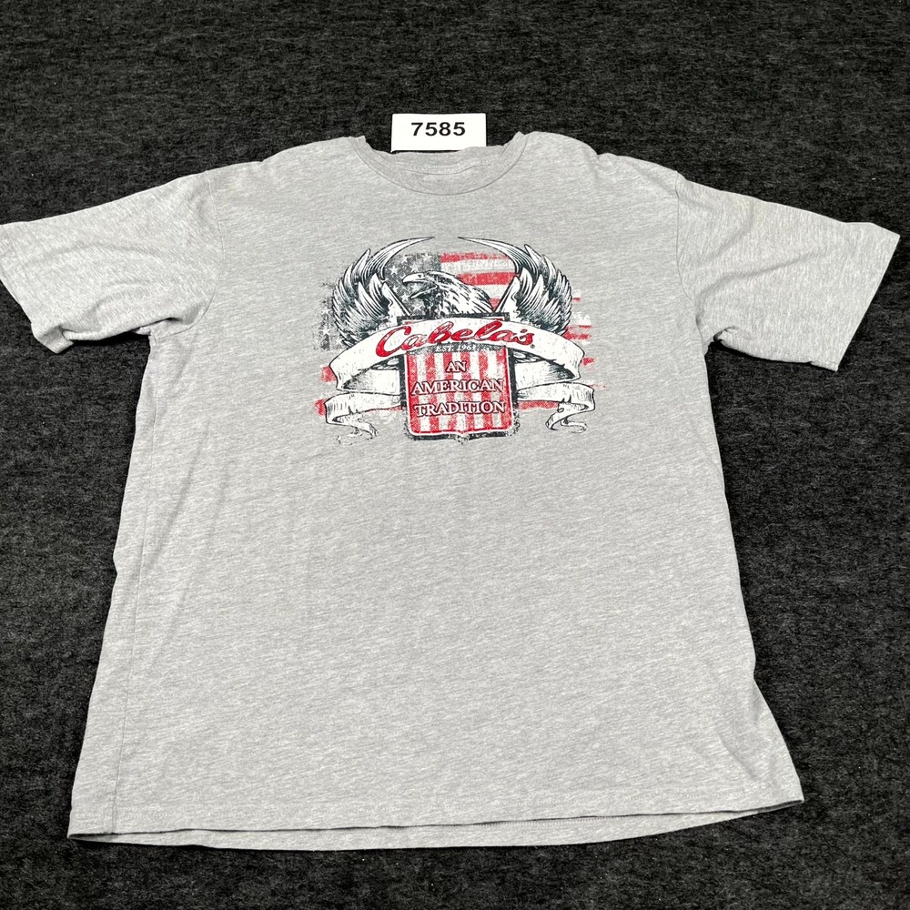 Cabela's T Shirt Men Large Gray Crew Neck American Tradition Eagle Graphic Print